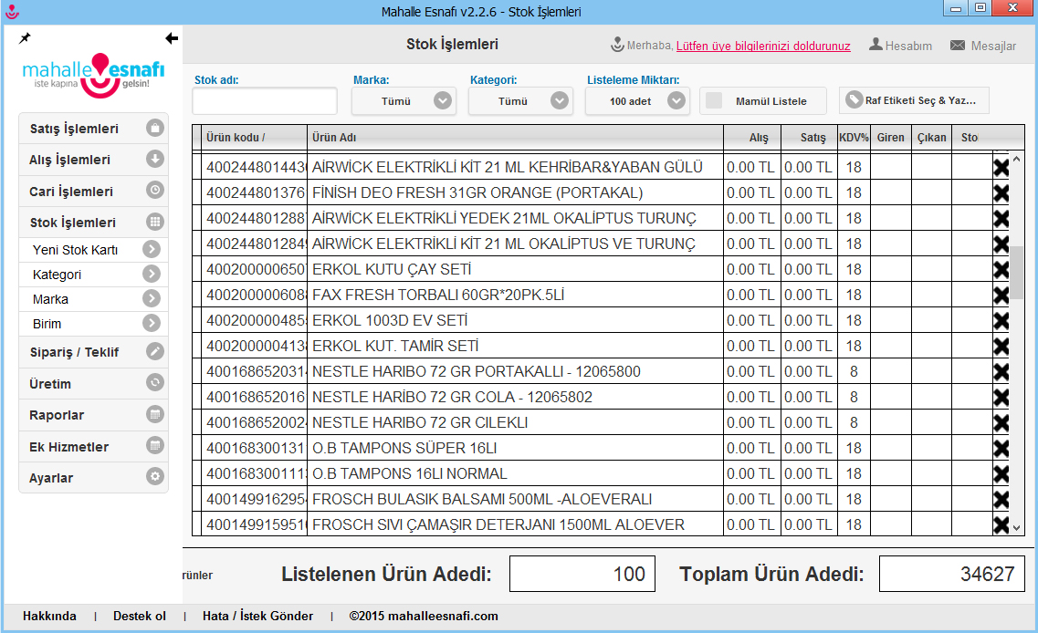 34.000 Barkodlu Market Ürünleri