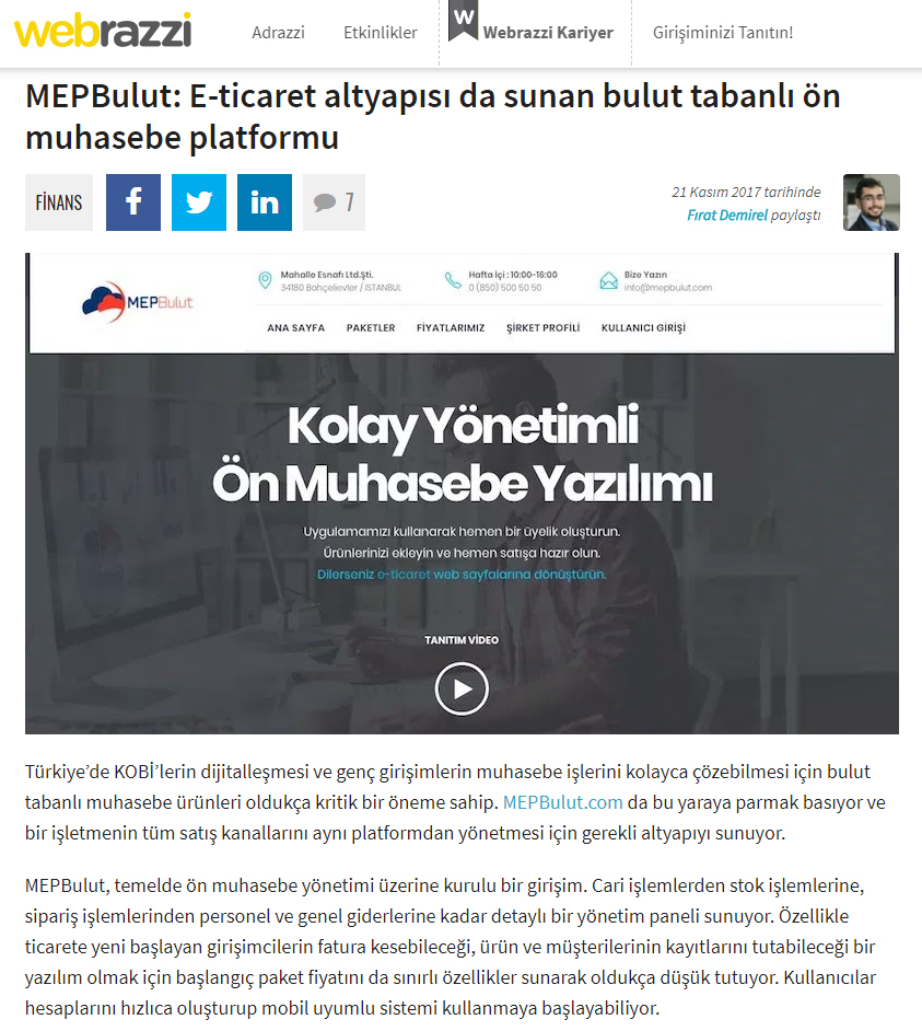 Webrazzi - MEPBulut: E-ticaret altyapısı da sunan bulut tabanlı ön muhasebe platformu
